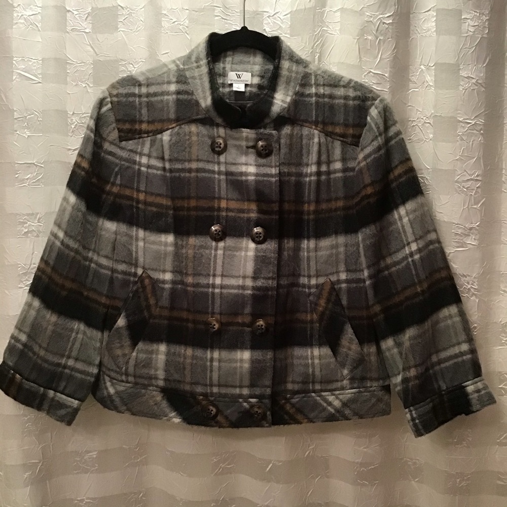 Worthington Plaid Double Breasted 3/4 Sleeve Jacket